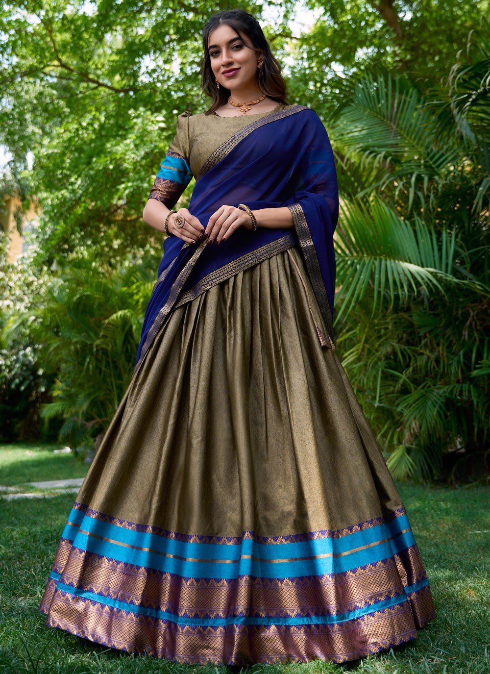 Weaving Zari Polly Cotton A - Line Lehenga - L2150