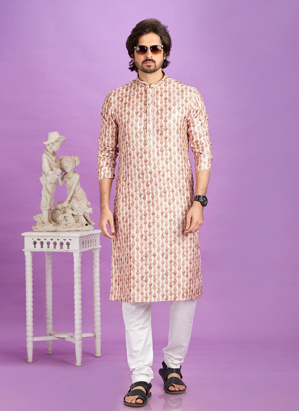 Digital Print Cotton Brown Kurta Pyjama - M6958