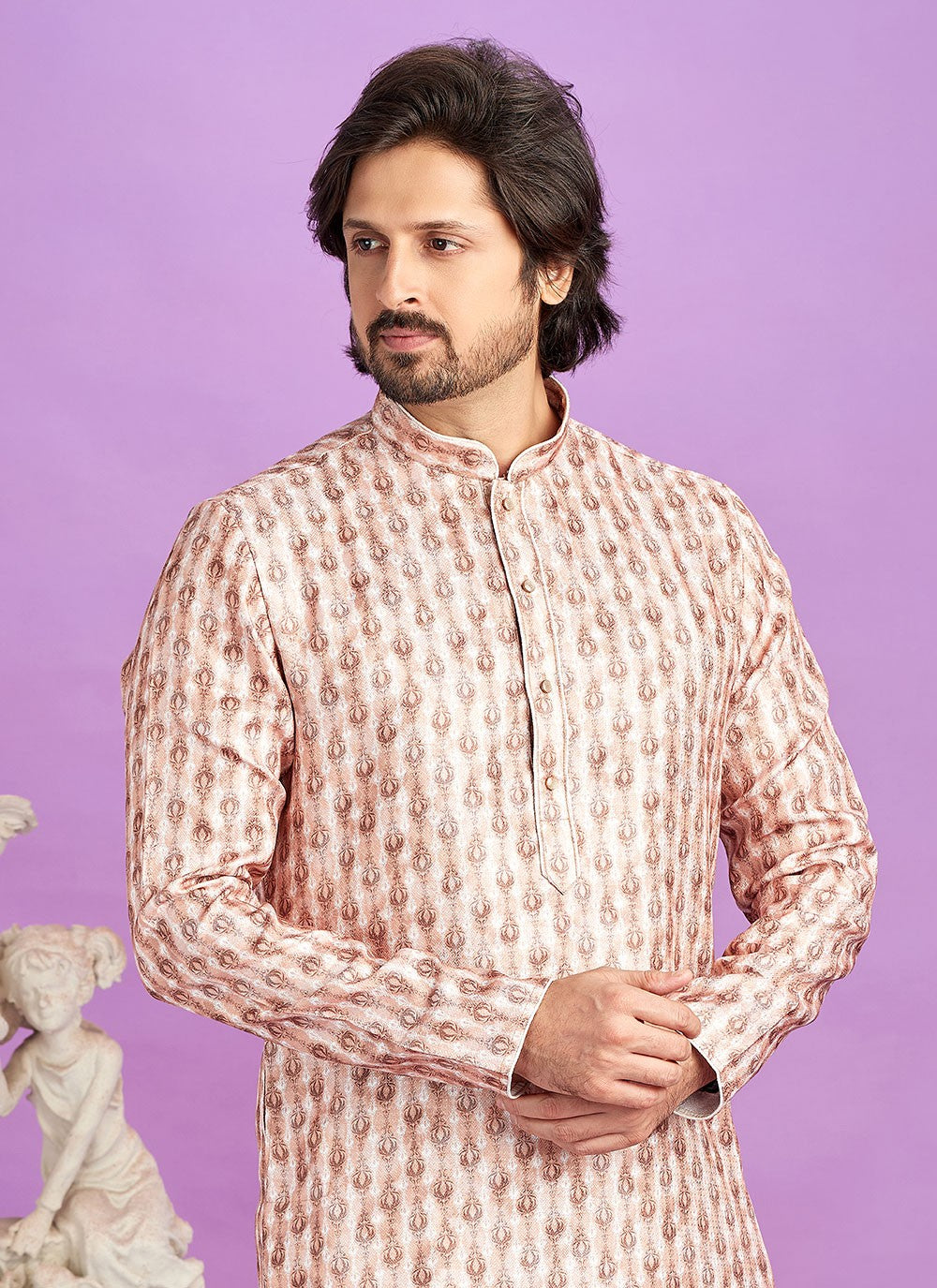 Digital Print Cotton Brown Kurta Pyjama - M6958