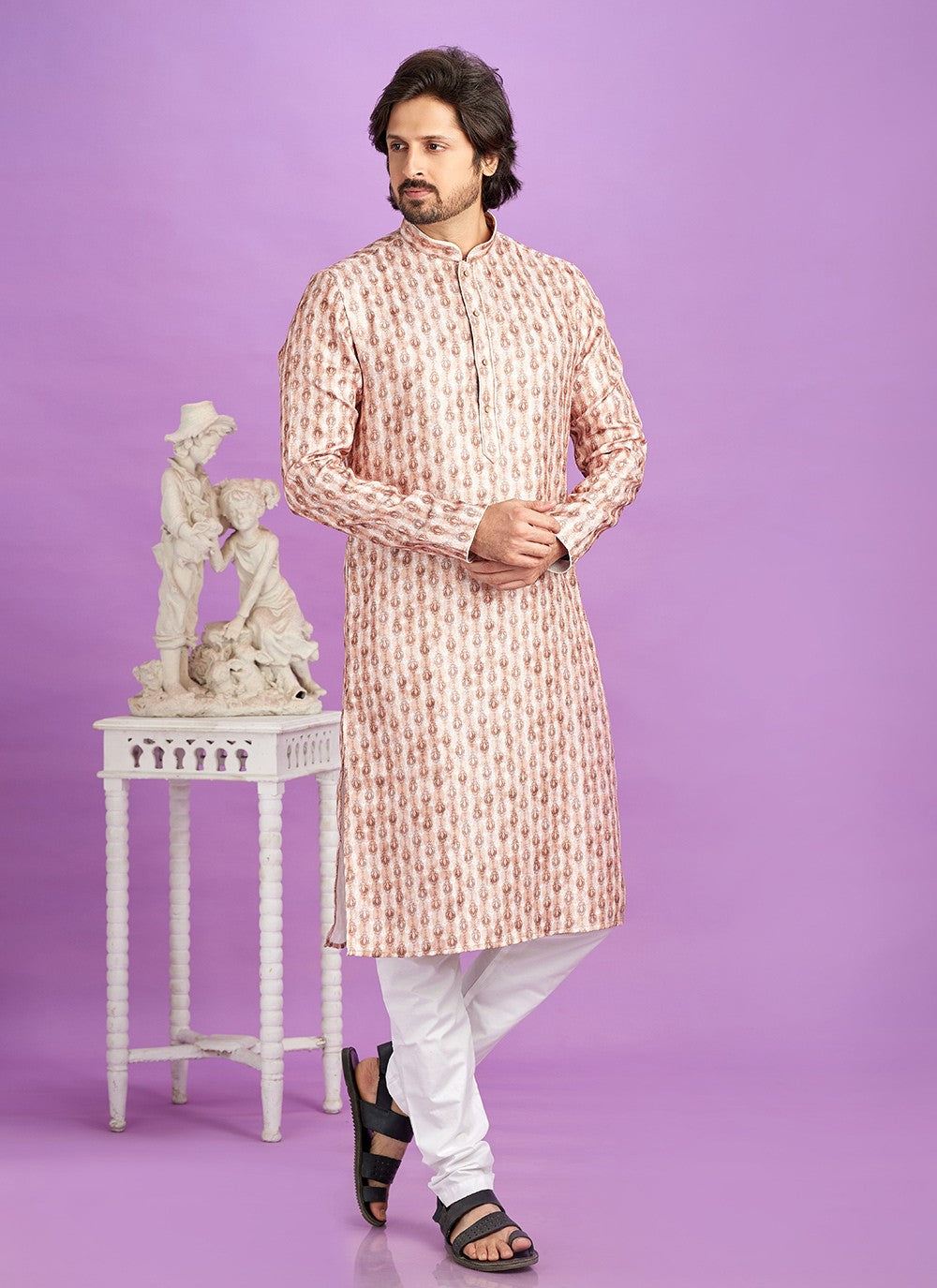 Digital Print Cotton Brown Kurta Pyjama - M6958