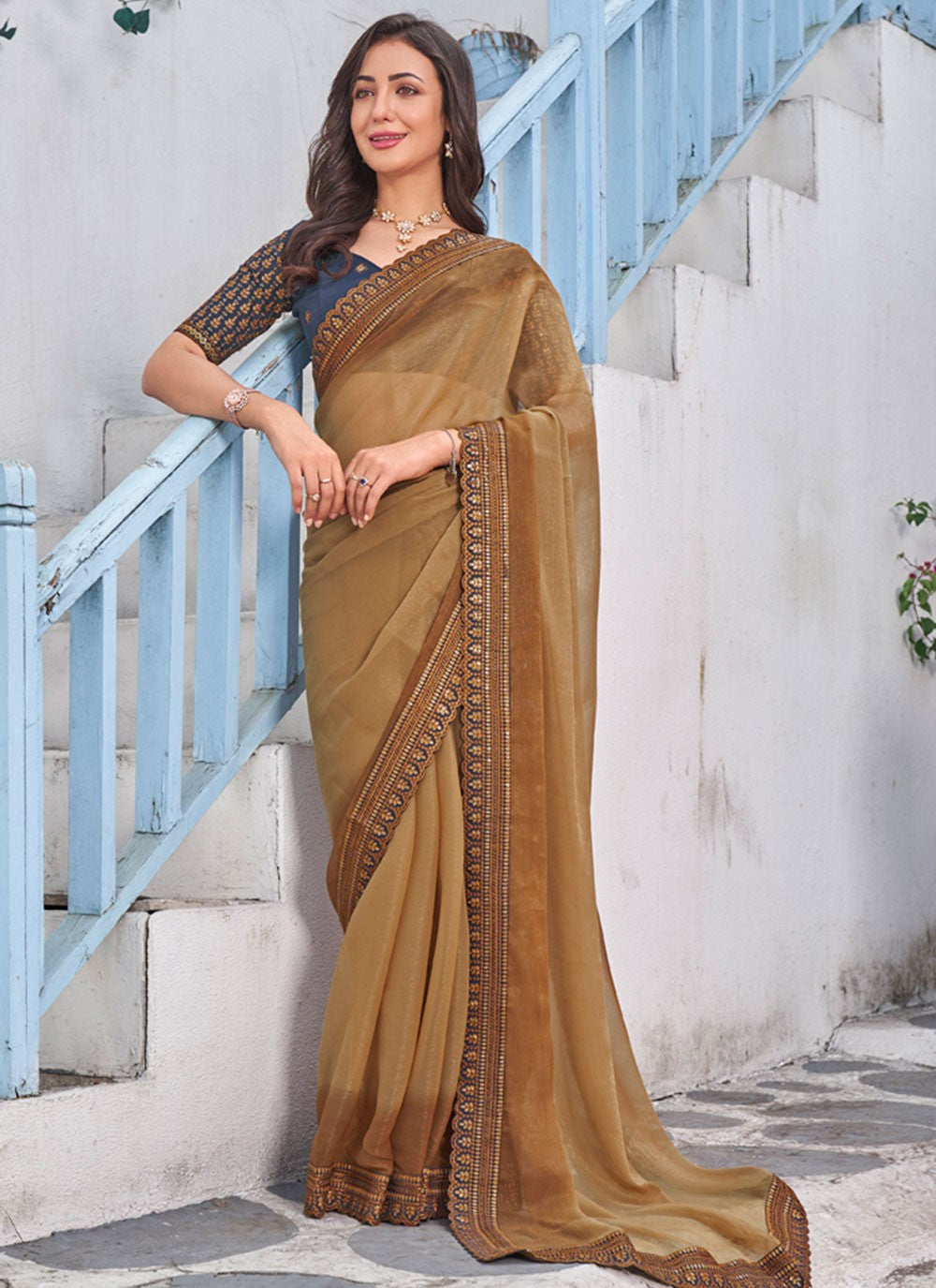 Trendy Embroidered Shimmer Saree - S4835