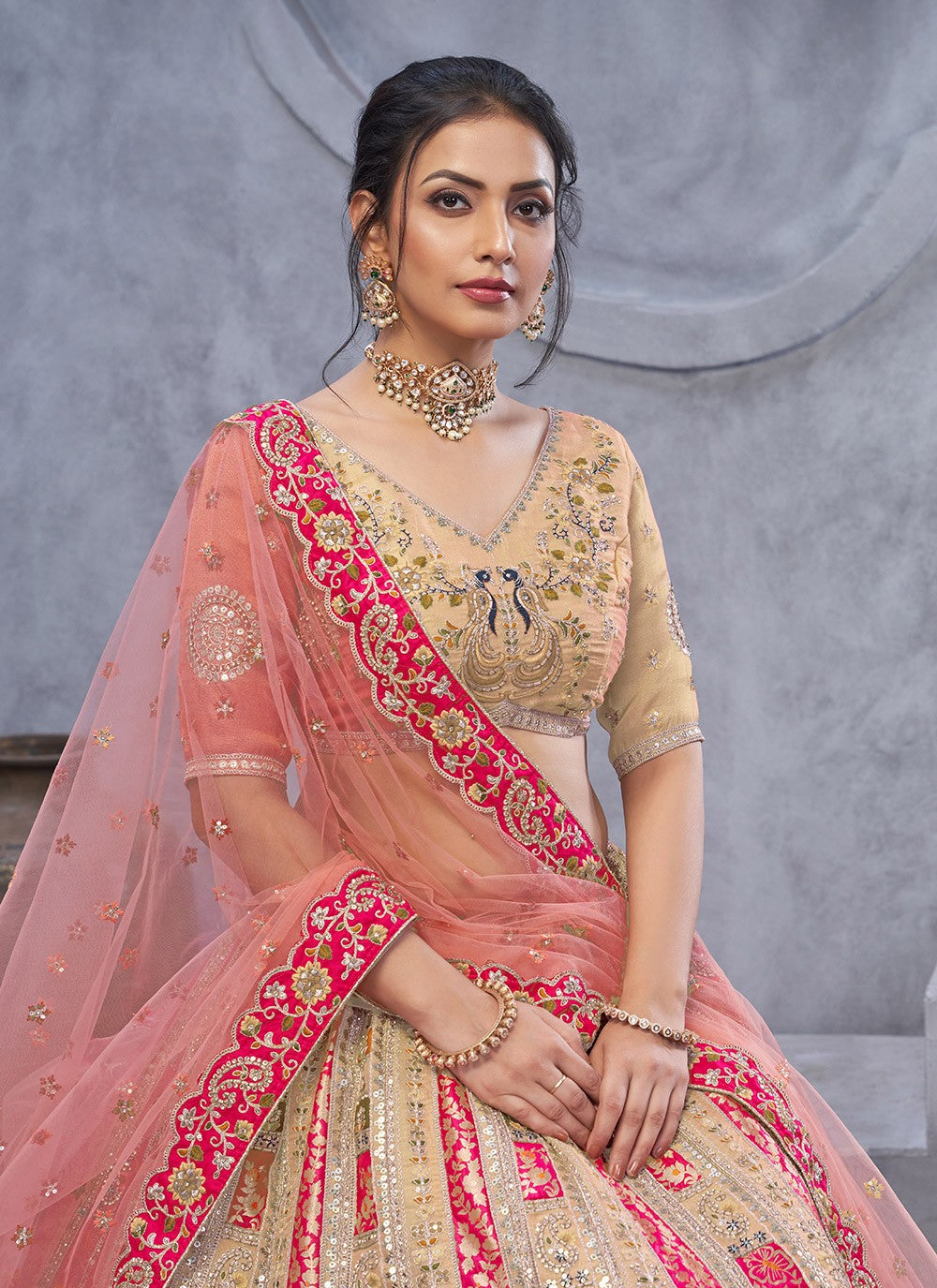 Embroidered Net Lehenga - L3176