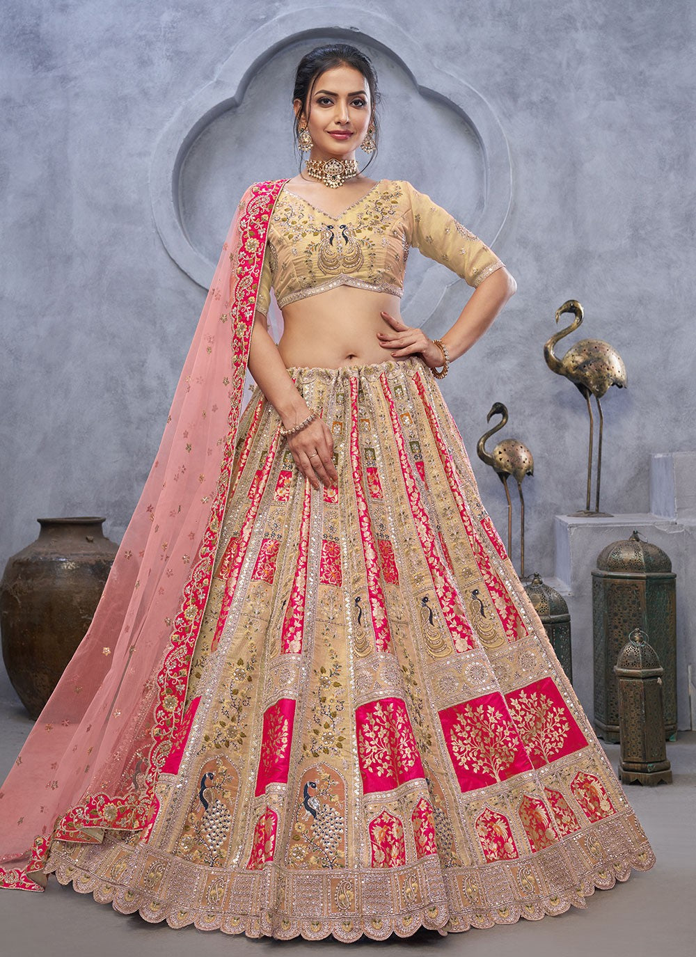 Embroidered Net Lehenga - L3176