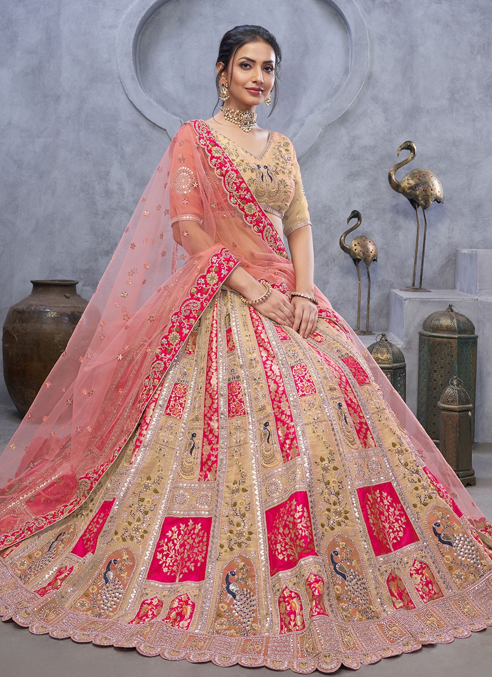 Embroidered Net Lehenga - L3176