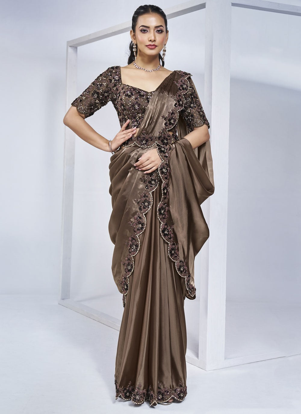 Designer Hand Embroidery Crepe Silk Saree - S9622