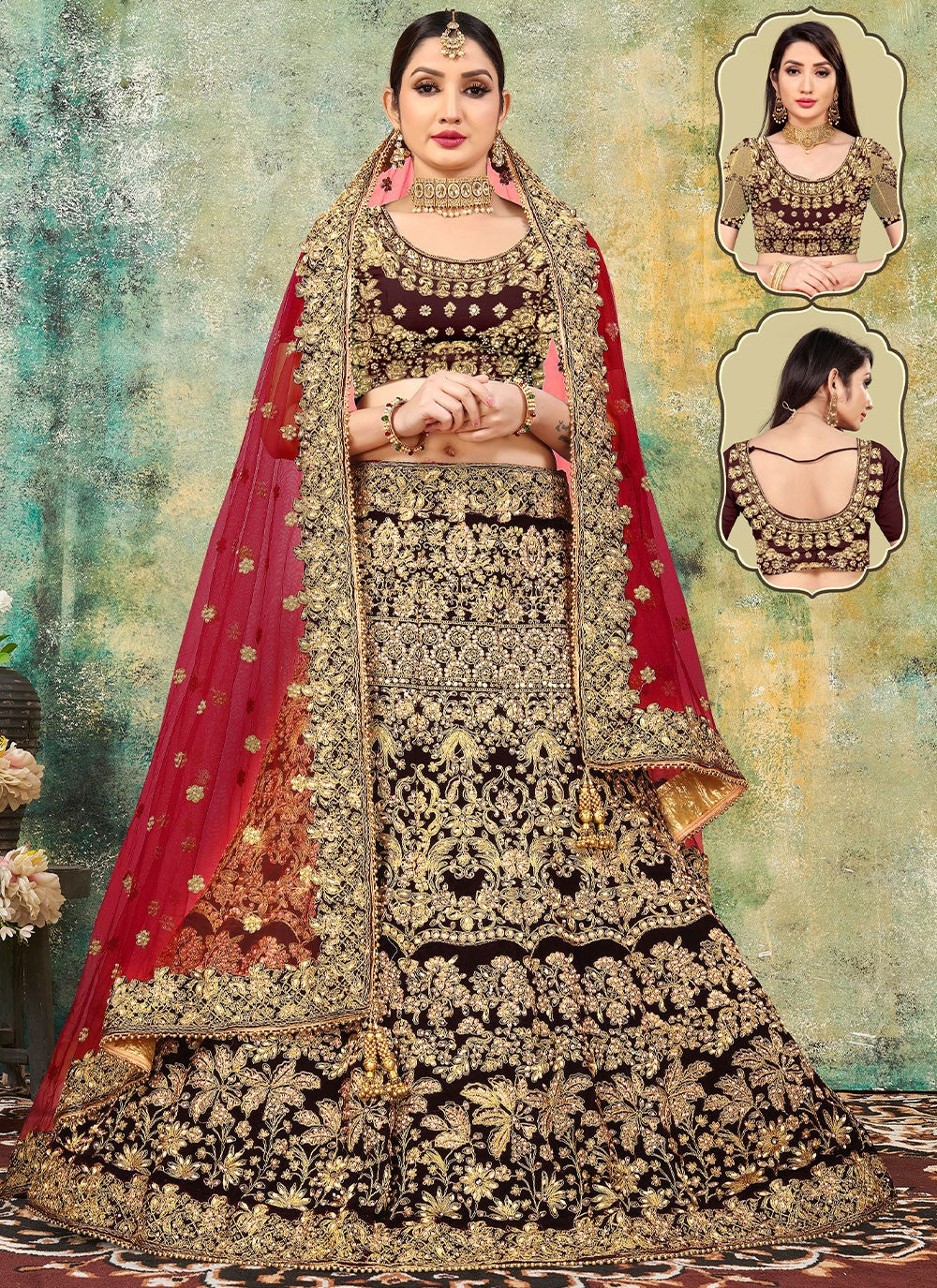 Embroidered Velvet A - Line Lehenga - L0748