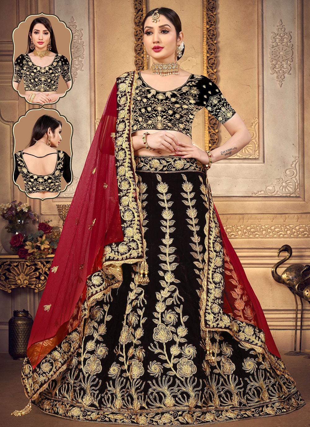 Embroidered Velvet A - Line Lehenga - L0748