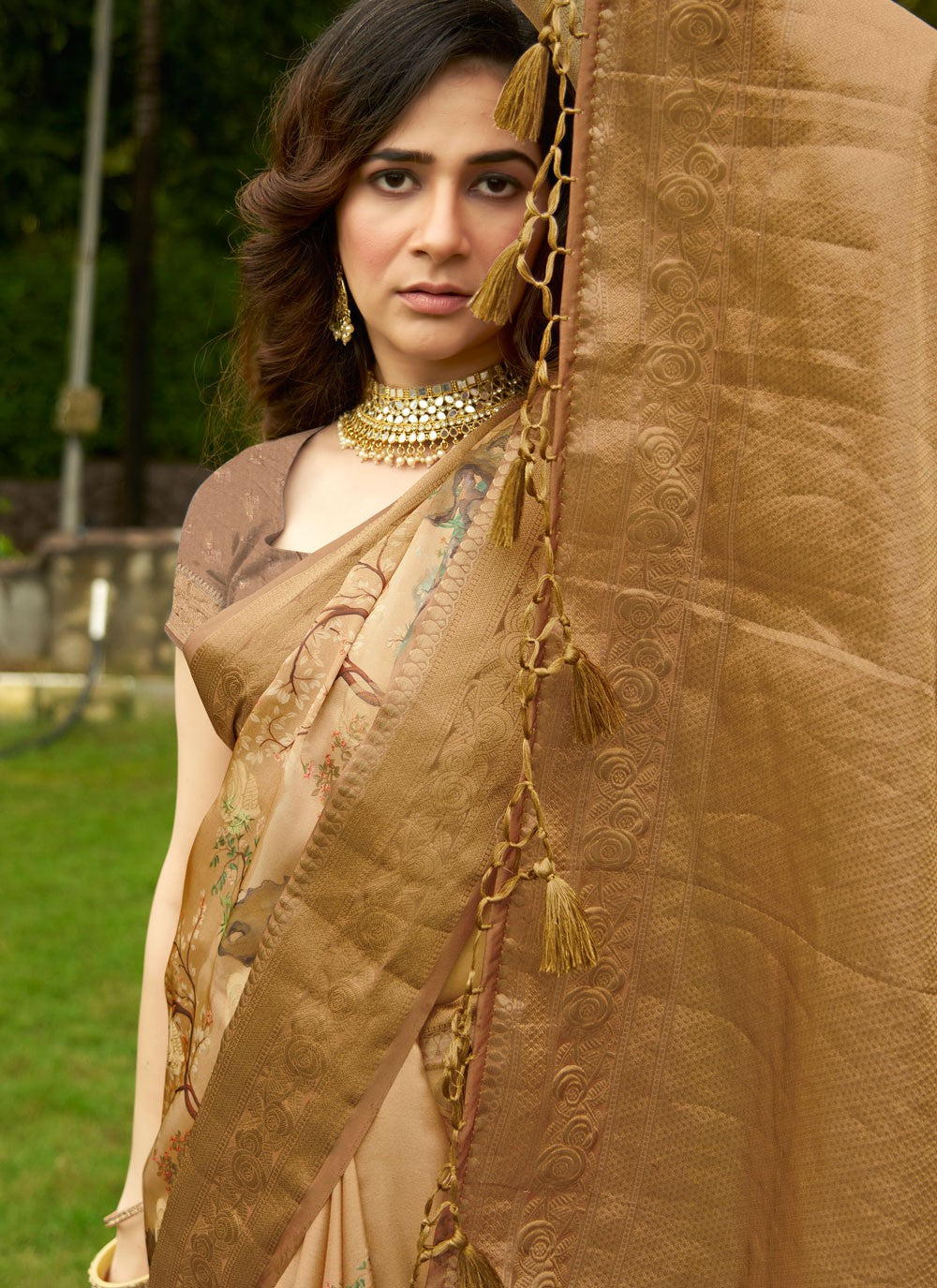 Classic Digital Print Satin Saree - S8935