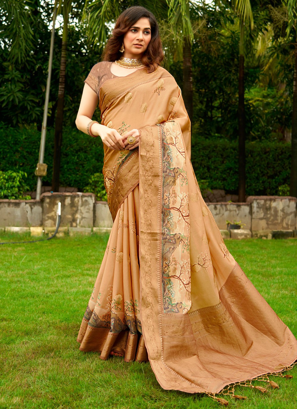 Classic Digital Print Satin Saree - S8935