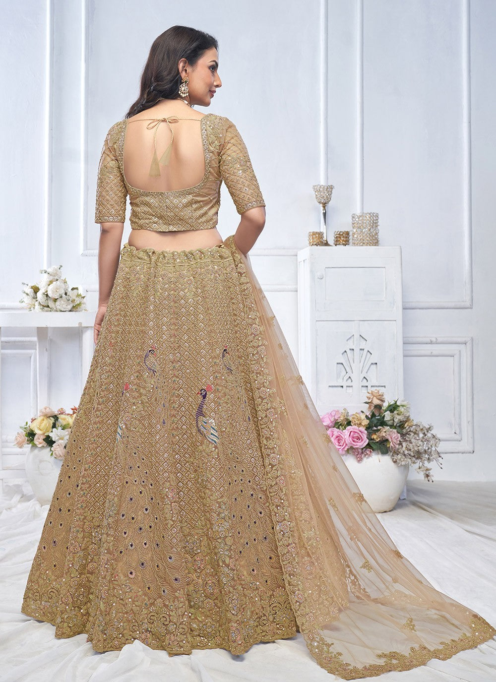 Embroidered Net Lehenga - L3176