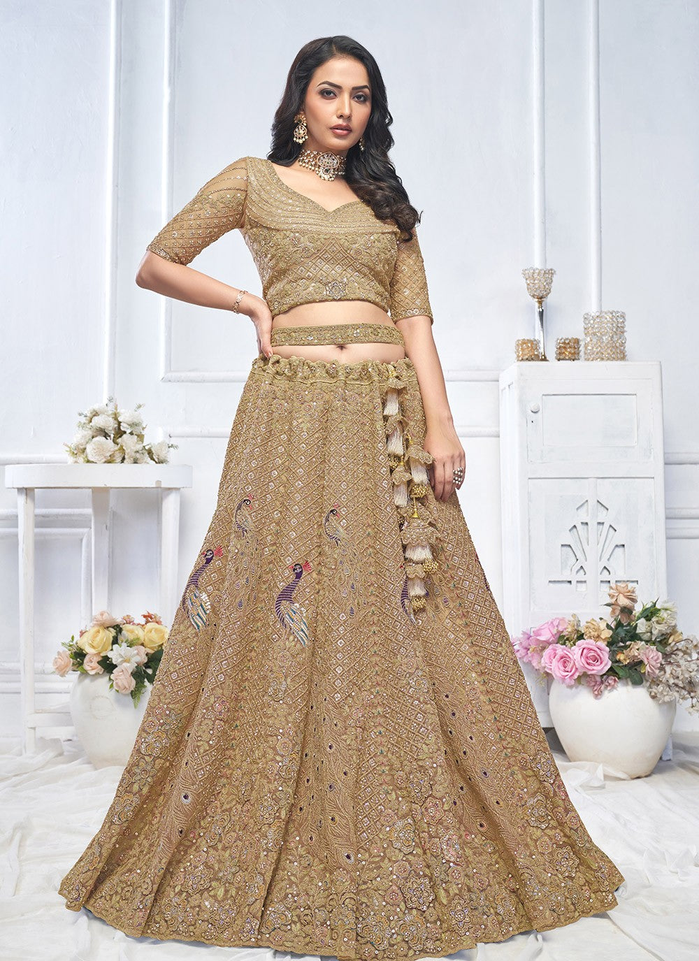 Embroidered Net Lehenga - L3176