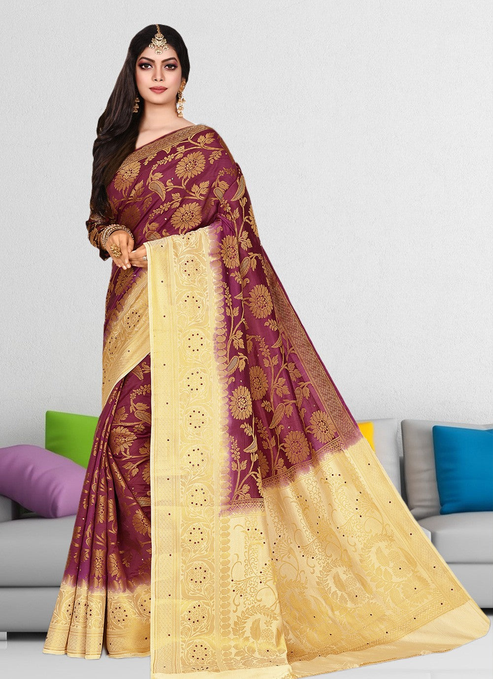 Contemporary Embroidered Silk Saree - S3339