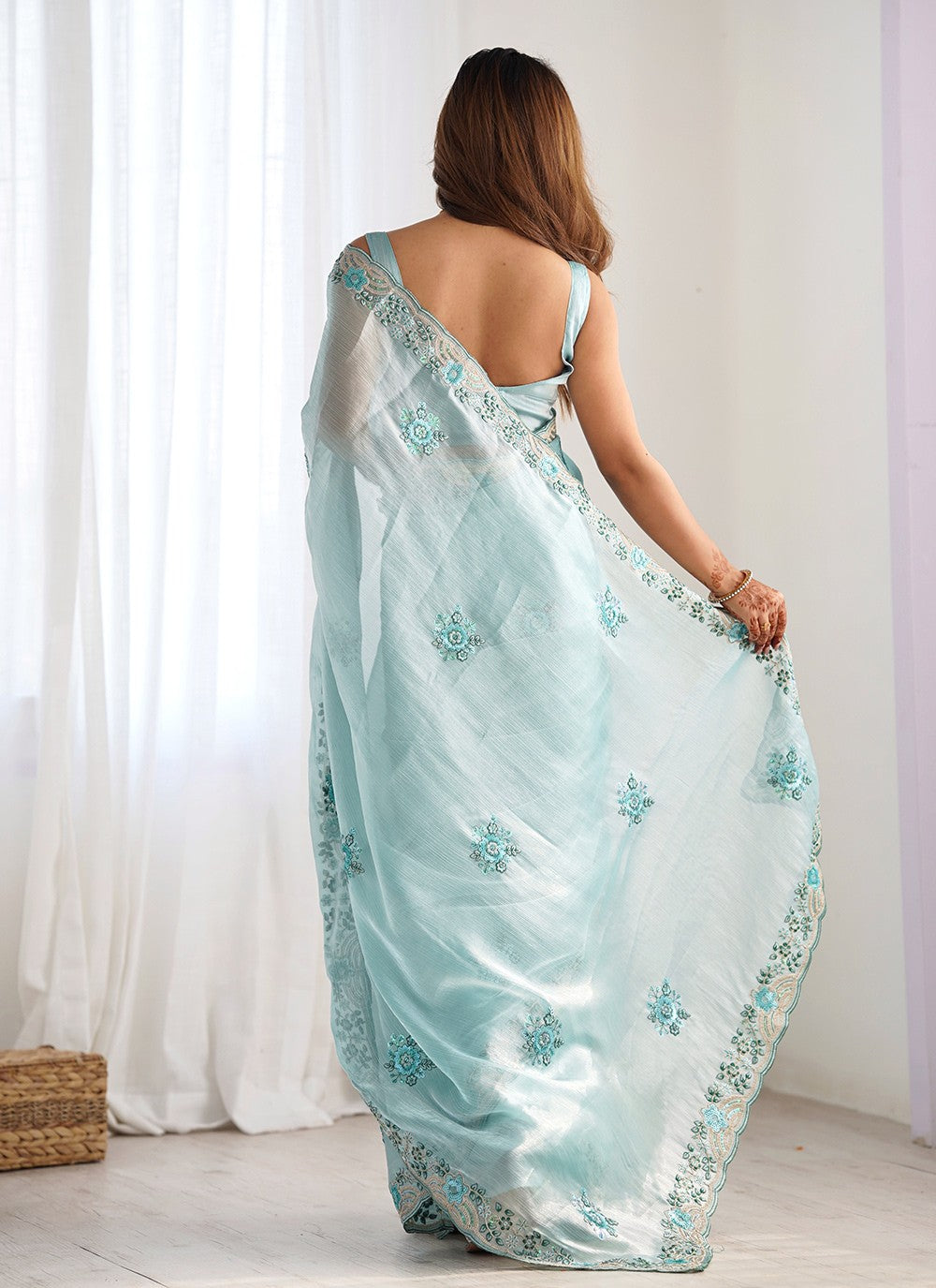 Contemporary Embroidered Burburry Saree - S10291