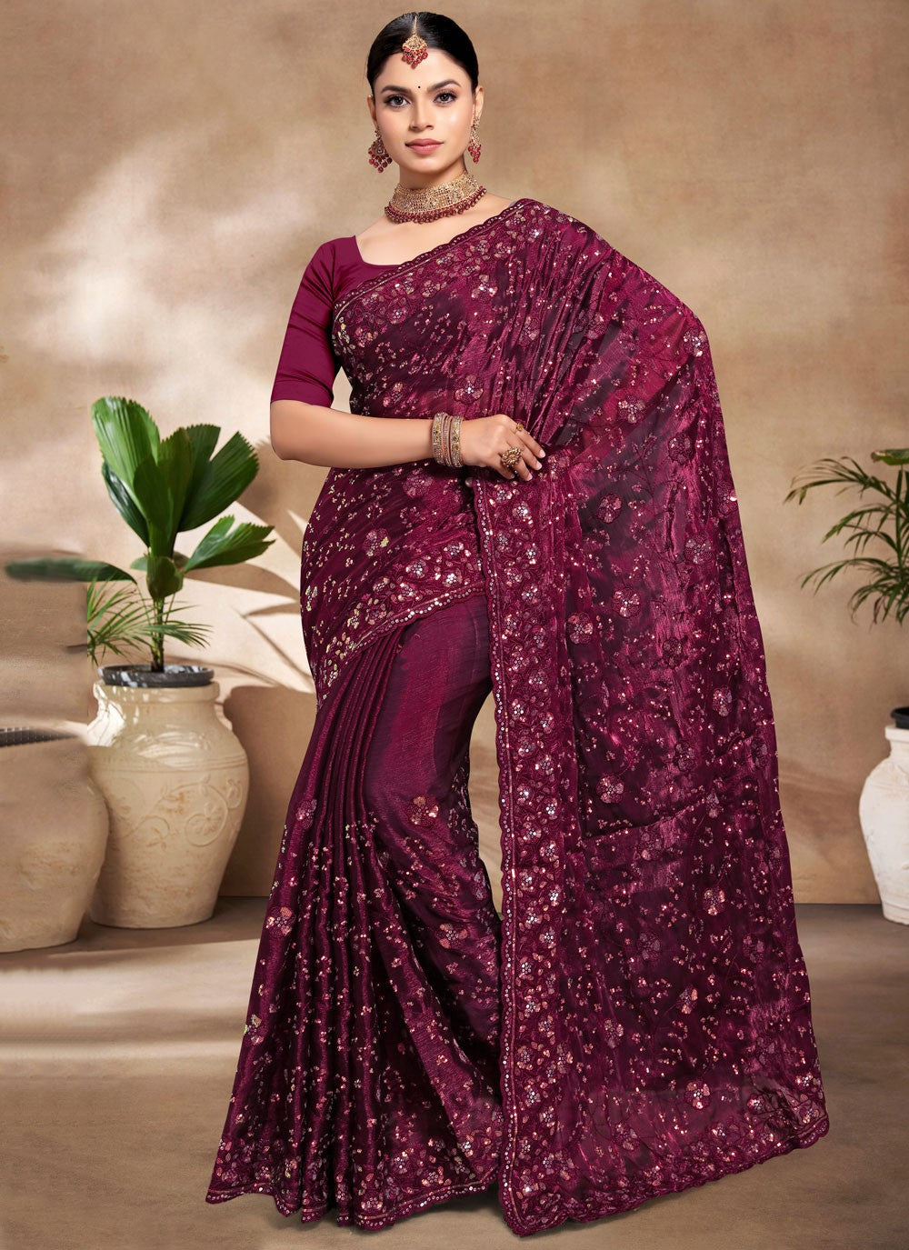 Classic Embroidered Jimmy Chu Saree - S8805