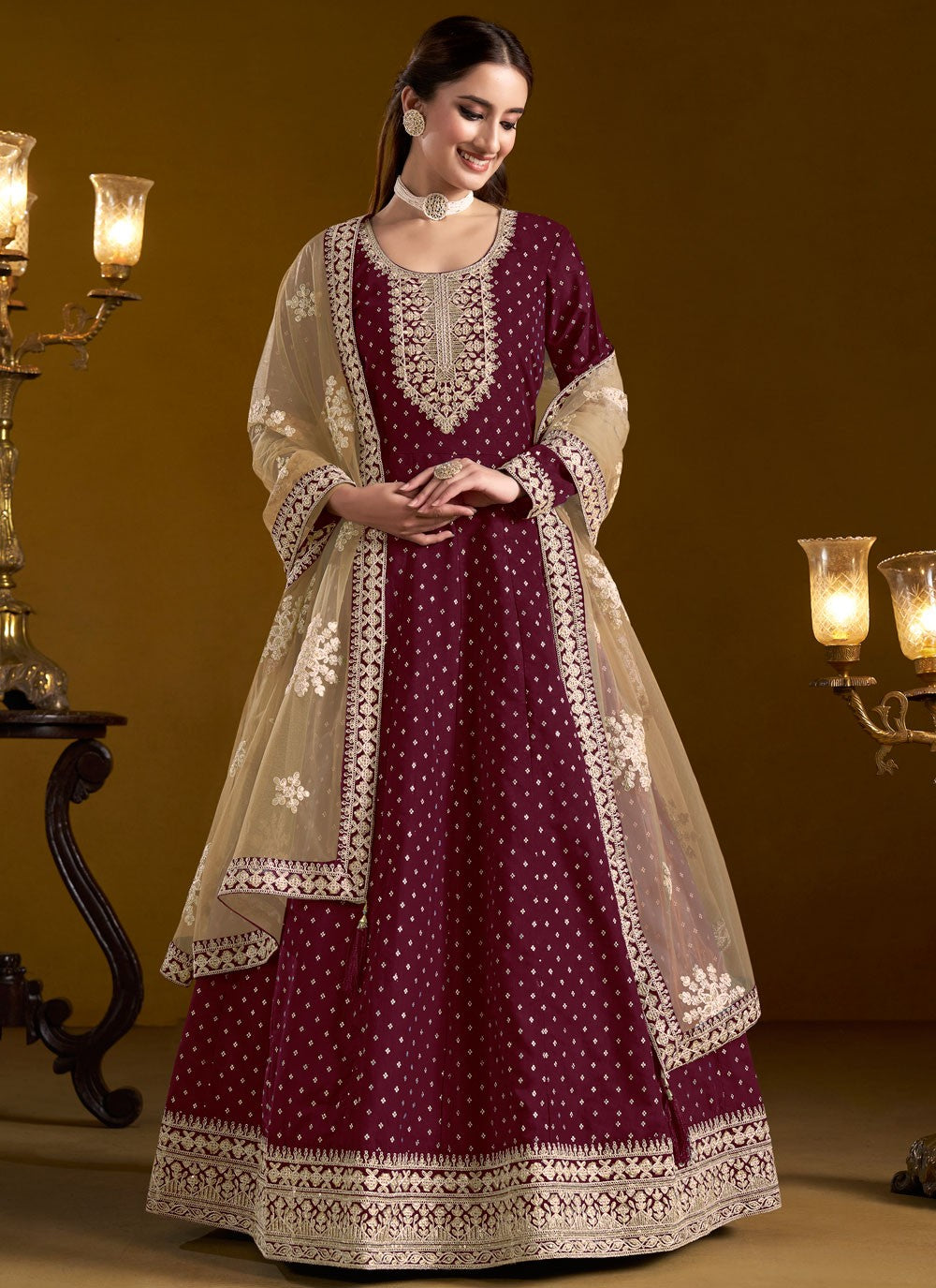 Chanderi Floor Length Anarkali - T3766