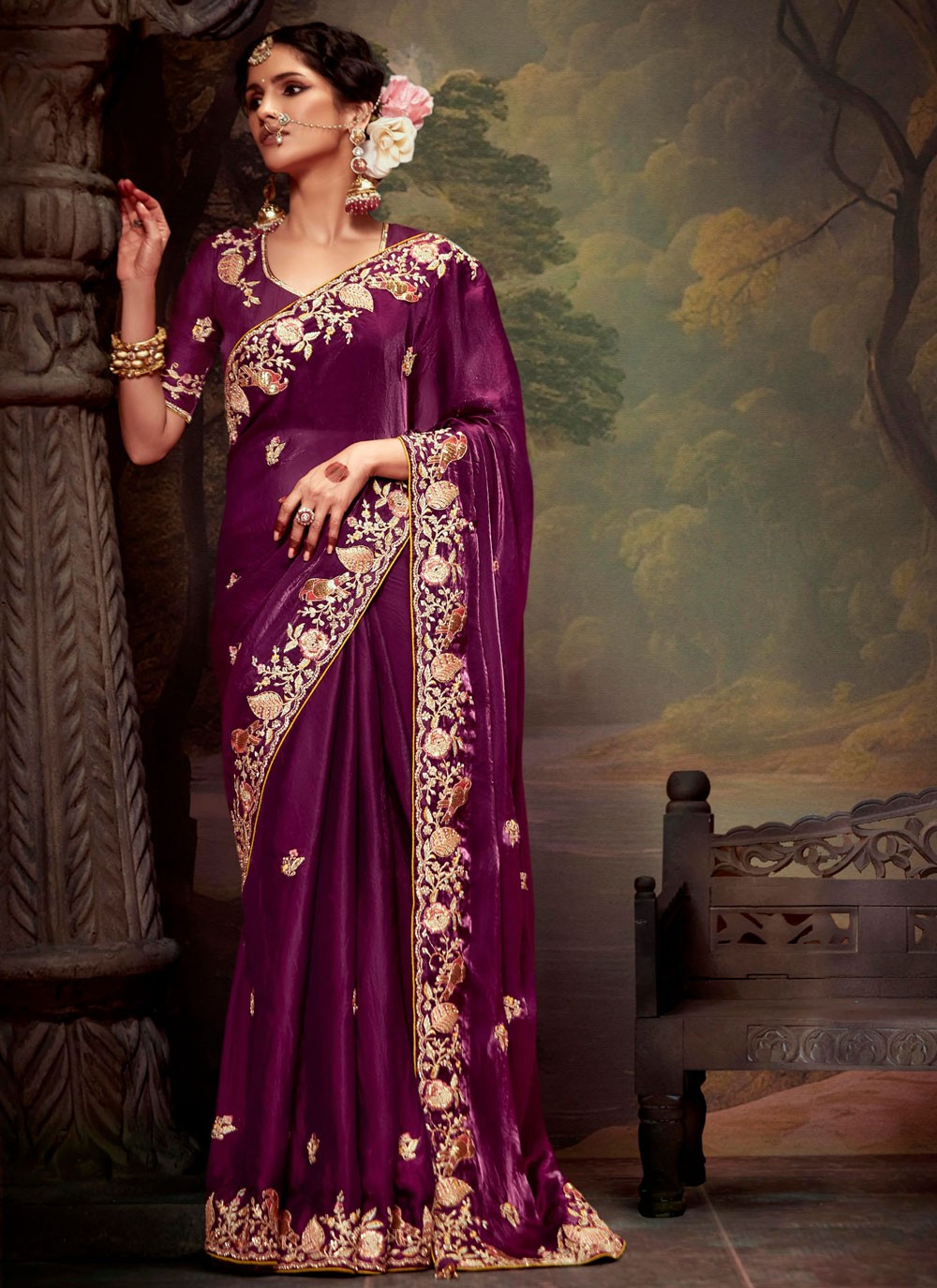 Classic Embroidered Organza Saree - S7874