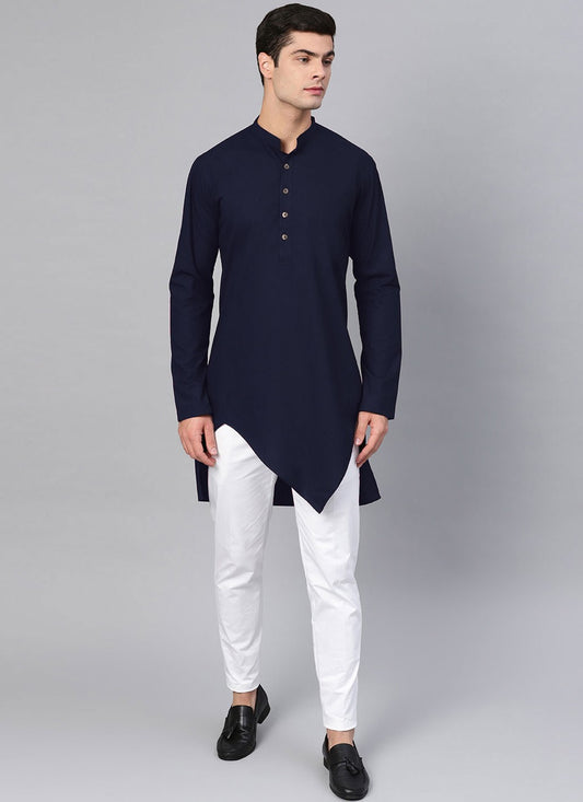 Buttons Blended Cotton Navy Blue Indo Western - M4513