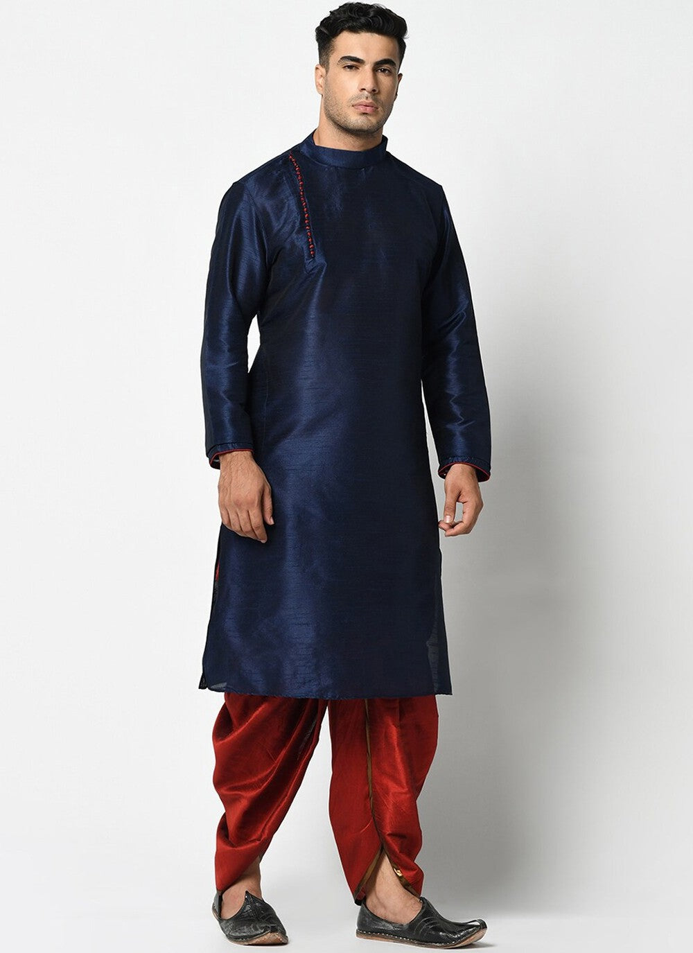 Buttons Dupion Silk Blue Dhoti Kurta - M2420