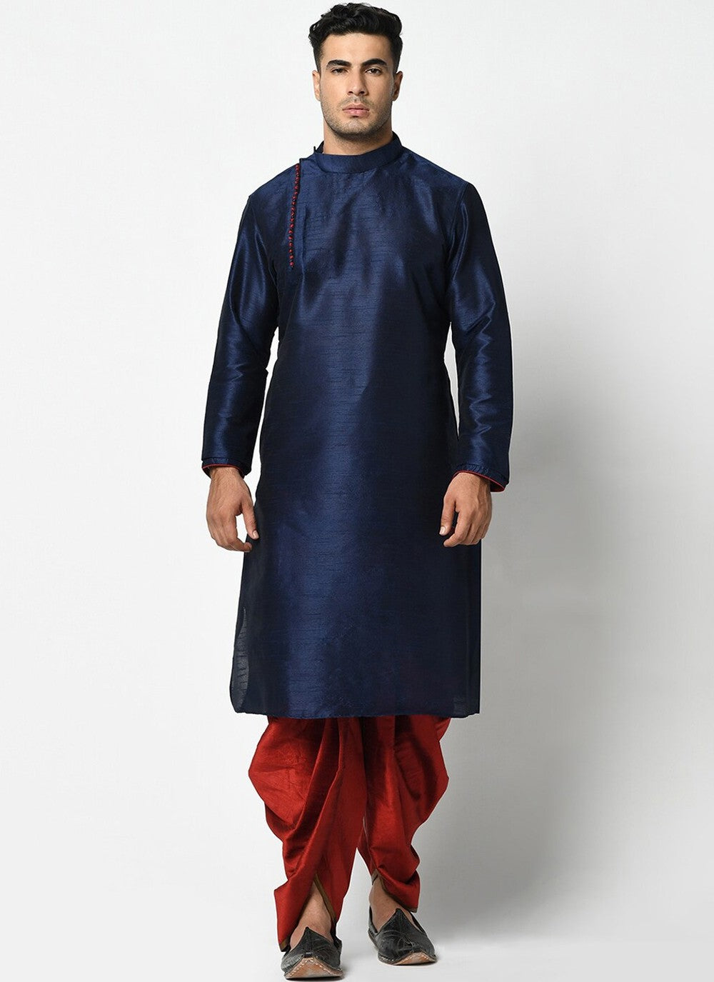 Buttons Dupion Silk Blue Dhoti Kurta - M2420