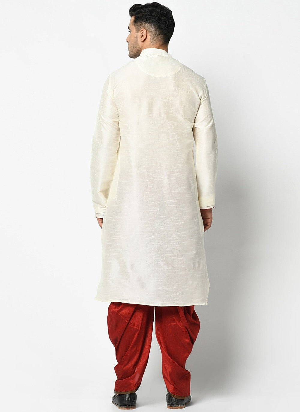 Buttons Dupion Silk Off White Dhoti Kurta - M2414