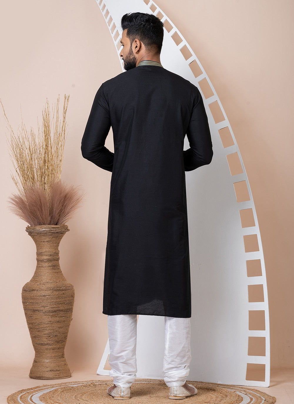 Buttons Viscose Black Kurta Pyjama - M8563