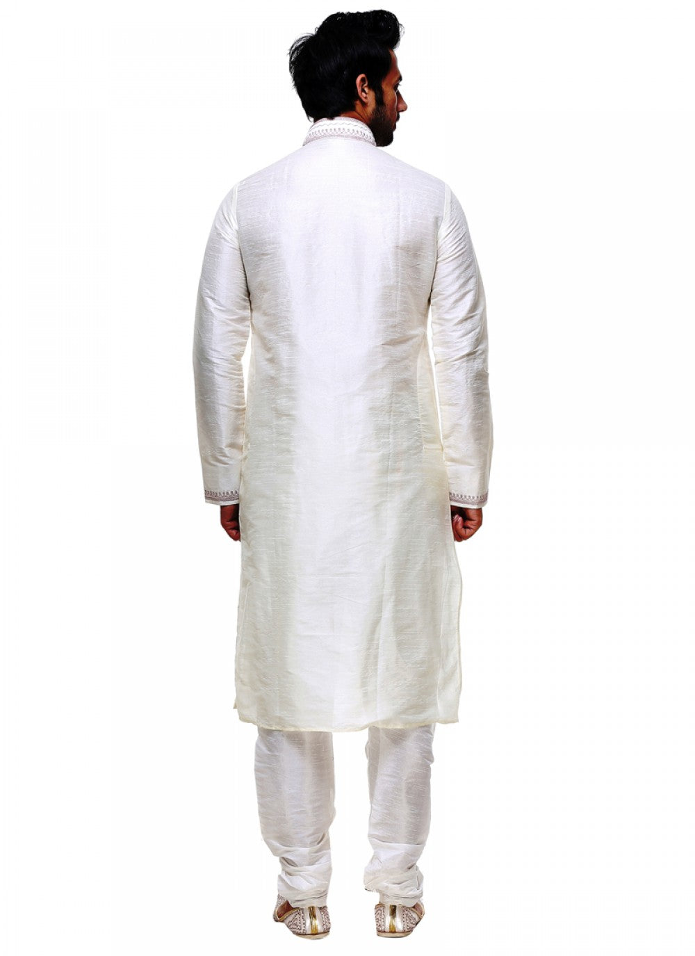 Embroidered Silk Off White Kurta Pyjama - M1030