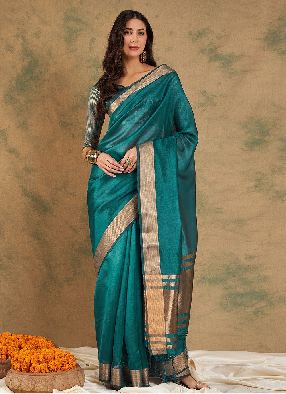 Traditional Woven Cotton , Organza Saree - S6987