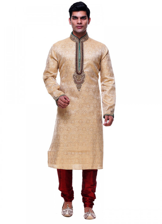 Plain Brocade Brown Kurta Pyjama - M1002