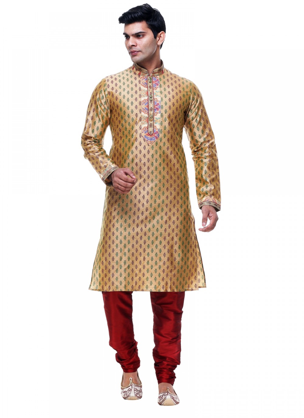 Embroidered Silk Brown Kurta Pyjama - M1019