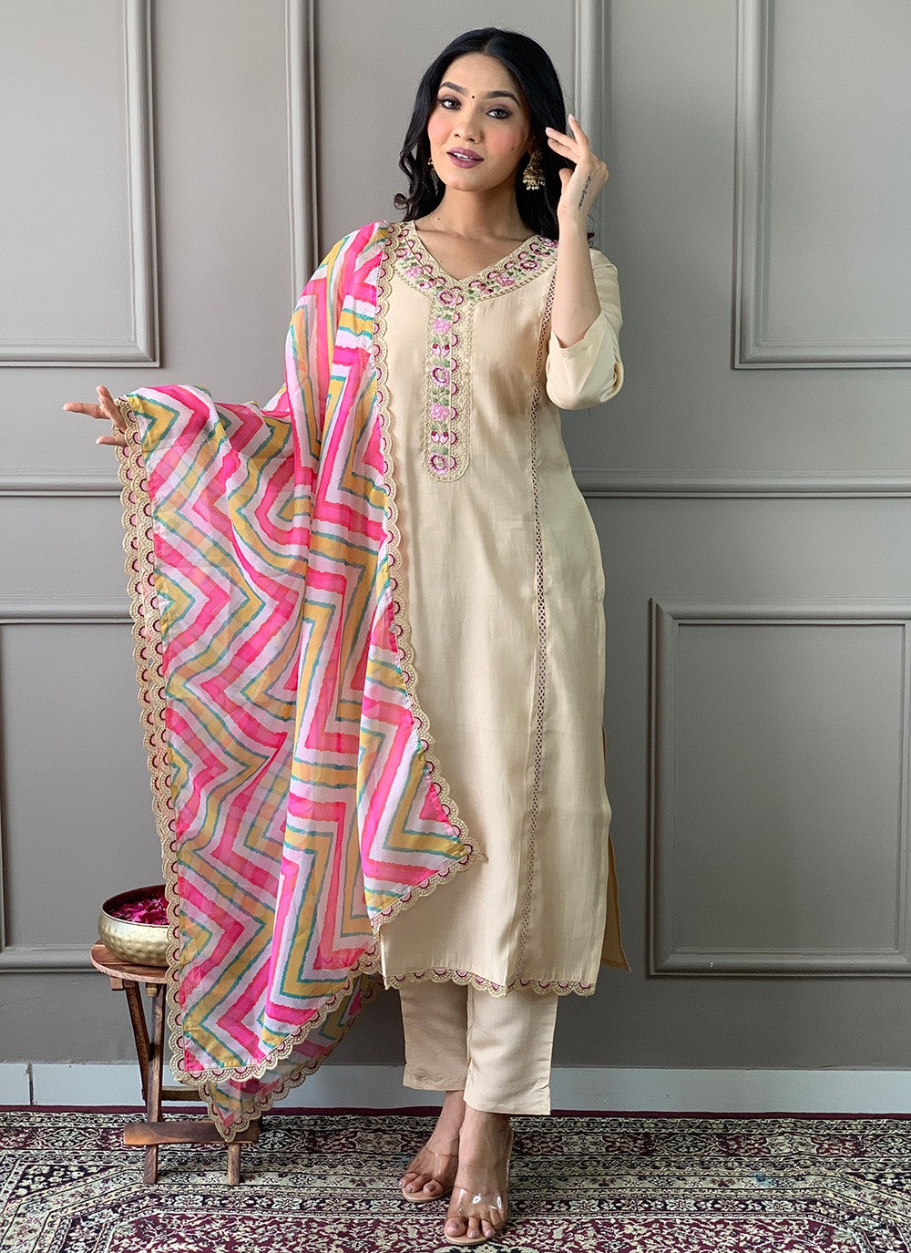 Chanderi , Viscose Pant Style Suit - T3295