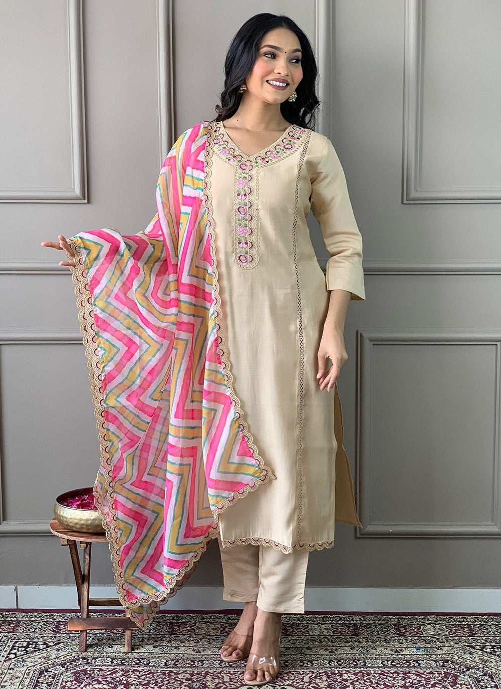 Chanderi , Viscose Pant Style Suit - T3295