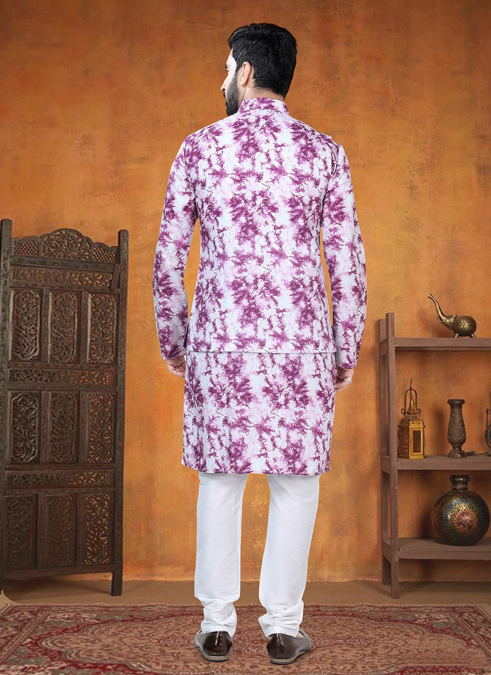 Printed Chanderi Cotton Pink Kurta Payjama With Jacket - M8772