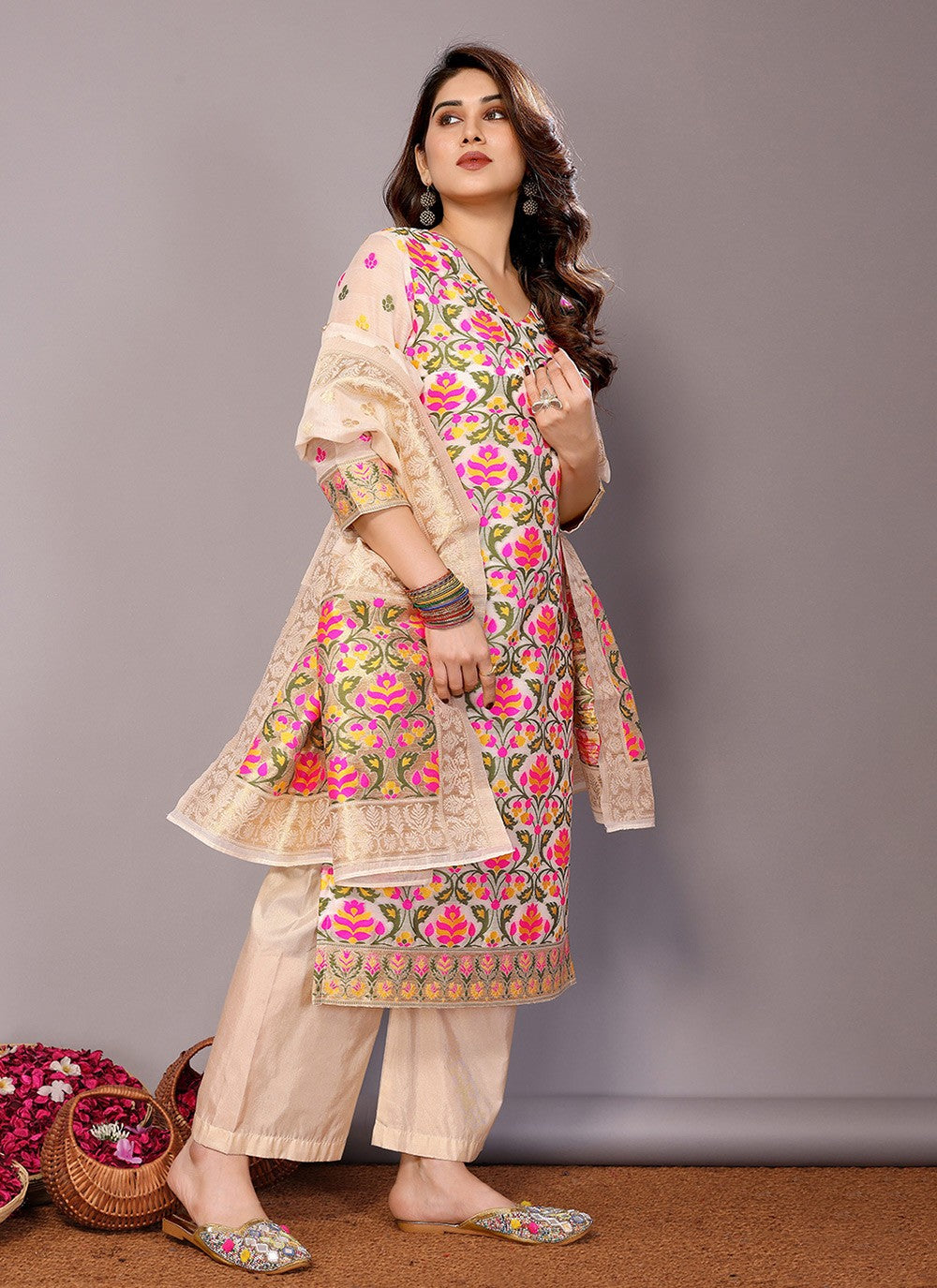 Chanderi , Cotton Salwar Suit - T3069