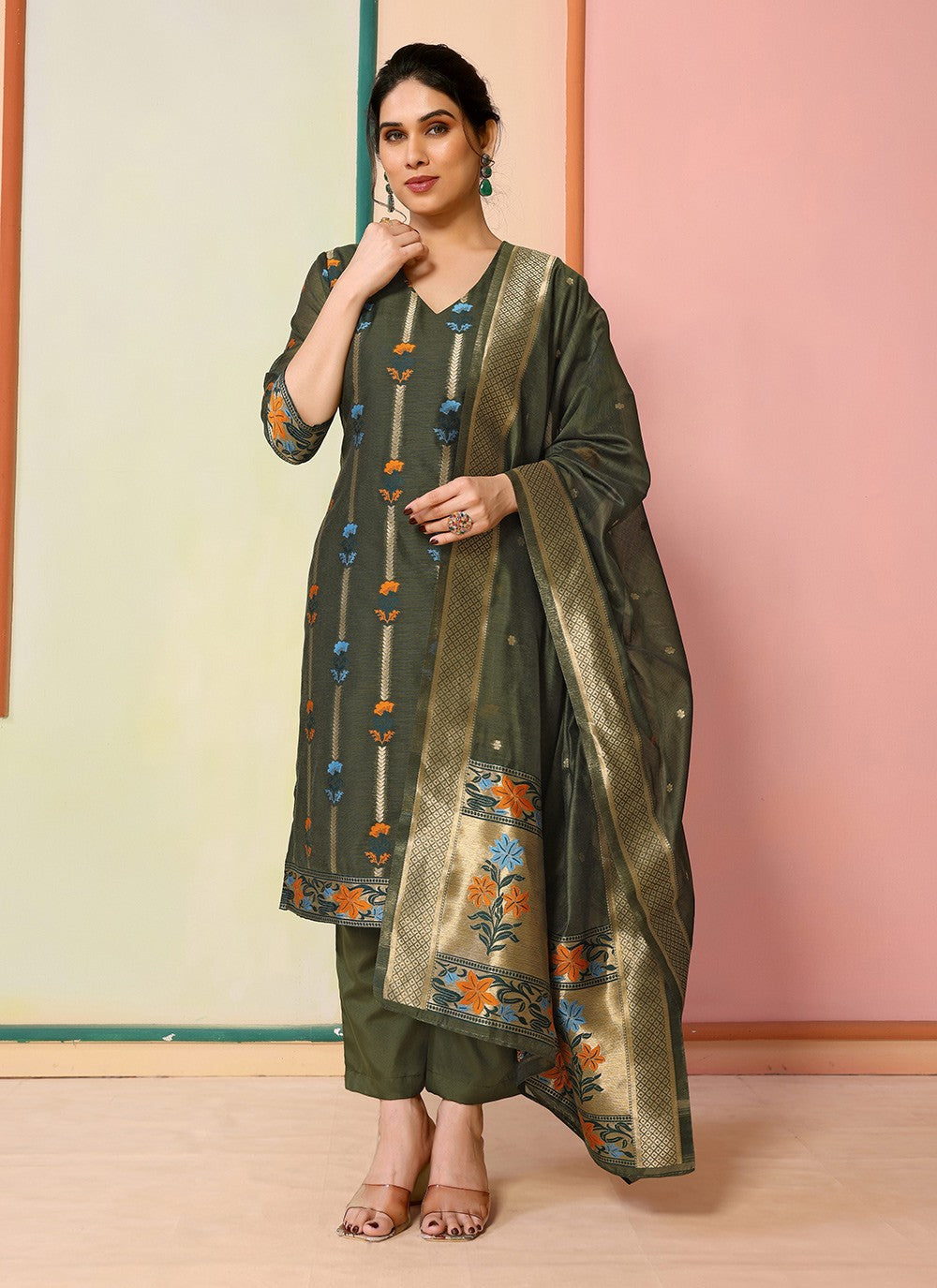 Chanderi Pant Style Suit - T3193