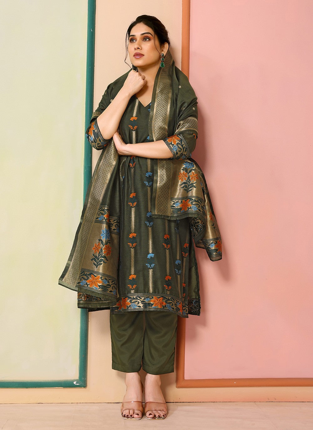 Chanderi Pant Style Suit - T3193