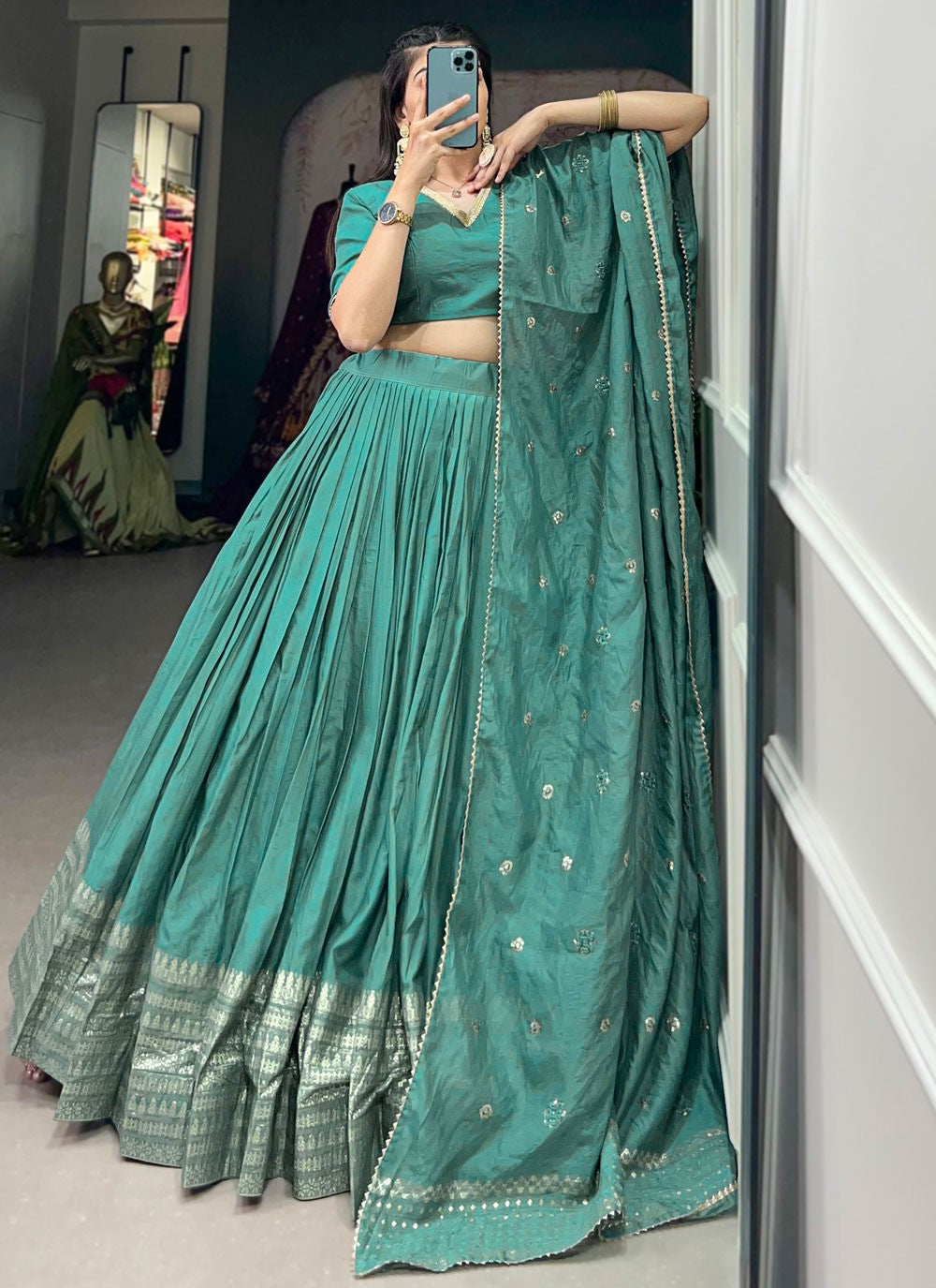 Border Work Chanderi A - Line Lehenga - L2742