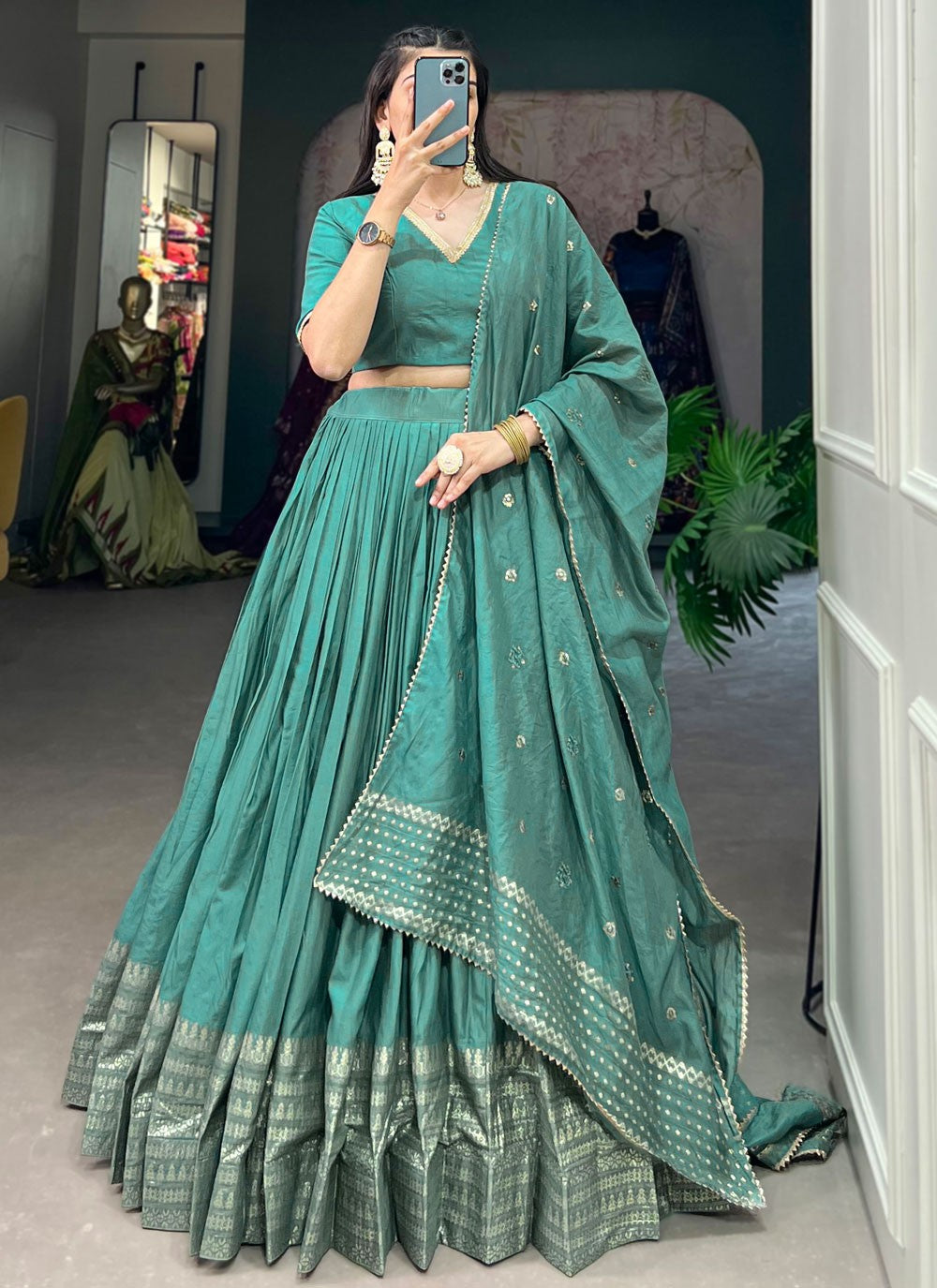 Border Work Chanderi A - Line Lehenga - L2742