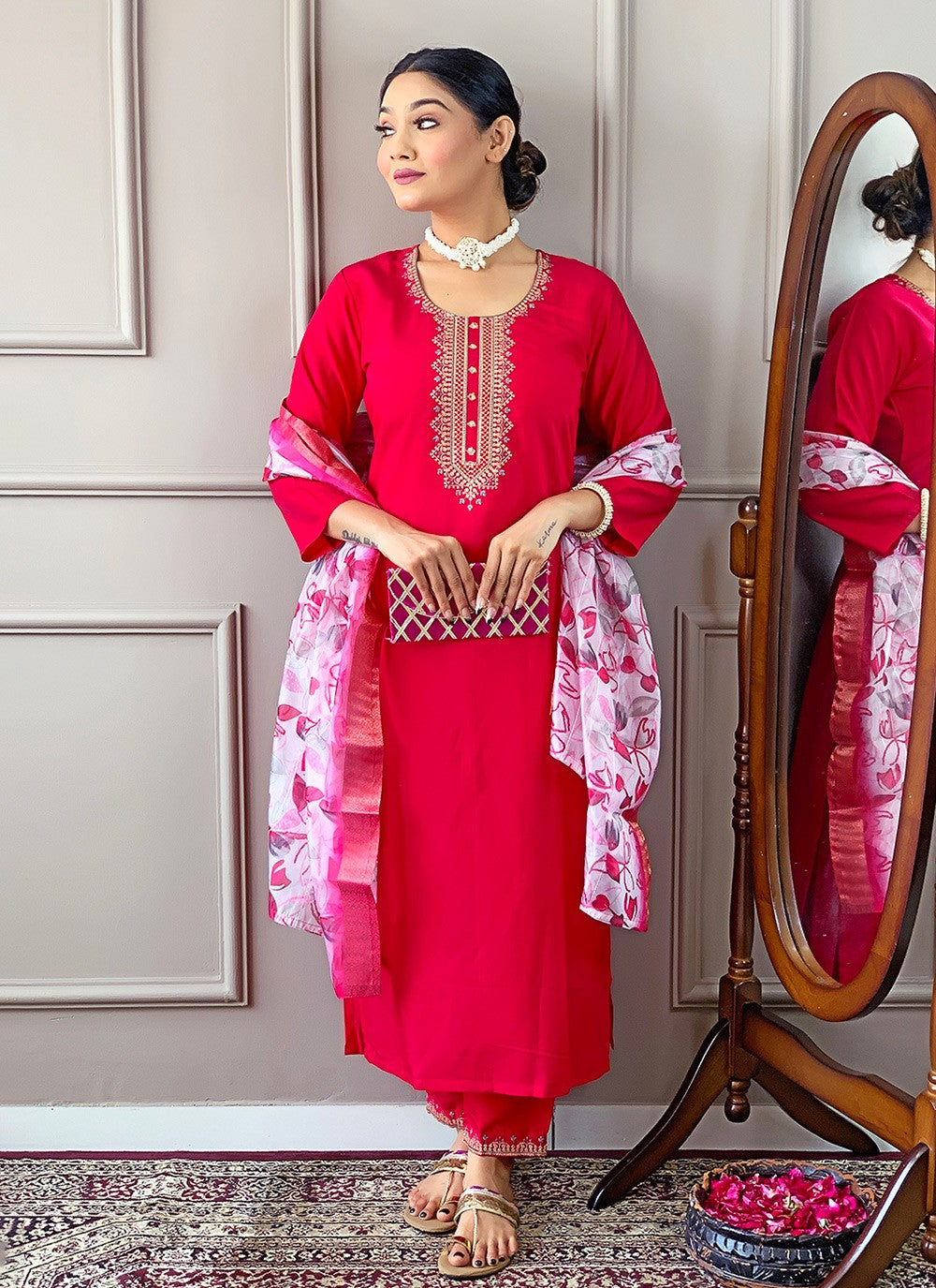 Chanderi , Viscose Pant Style Suit - T3303