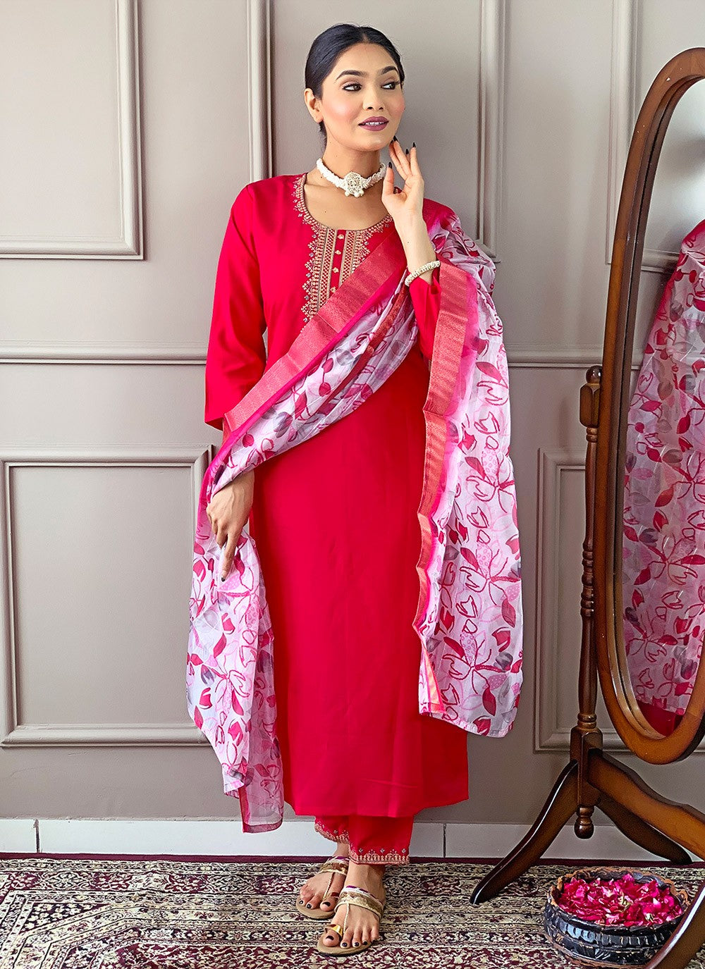 Chanderi , Viscose Pant Style Suit - T3303