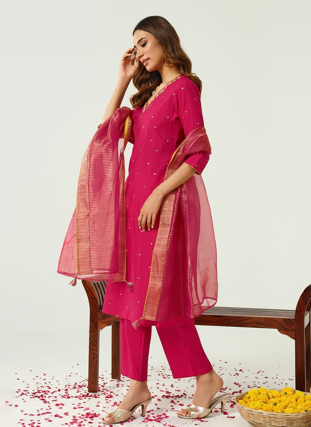 Embroidered Chanderi Pant Style Suit - T4543