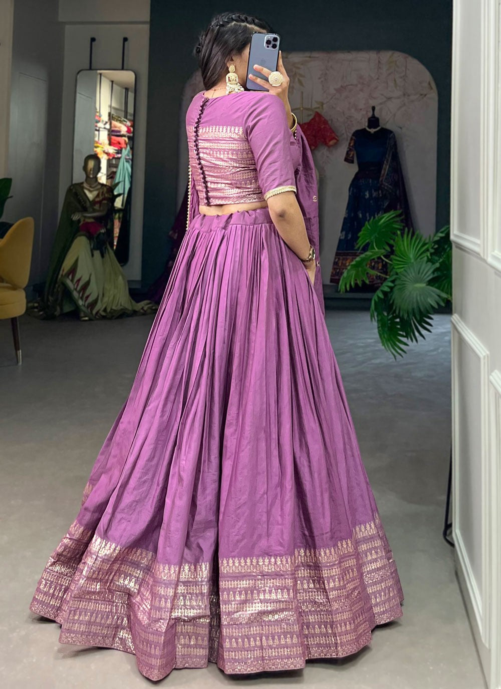 Border Work Chanderi A - Line Lehenga - L2742