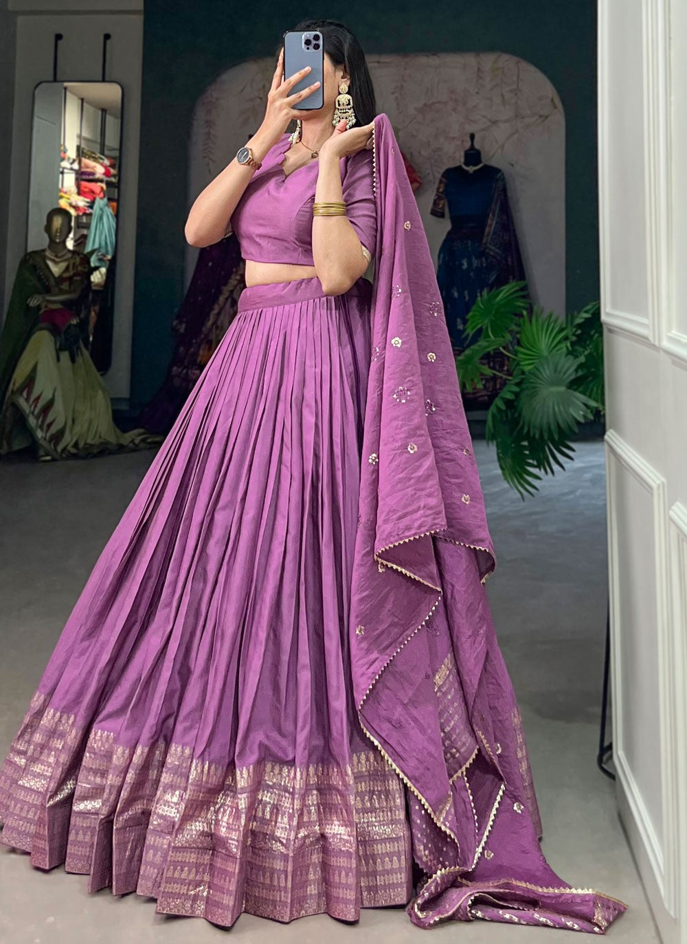 Border Work Chanderi A - Line Lehenga - L2742