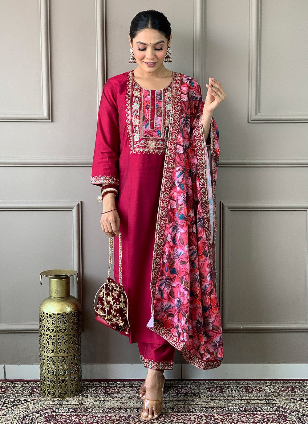 Chanderi , Viscose Pant Style Suit - T3303