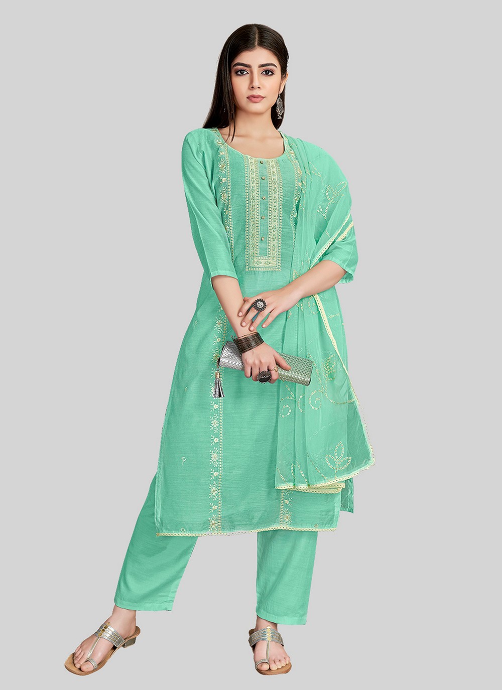 Chanderi Silk Pant Style Suit - T2518