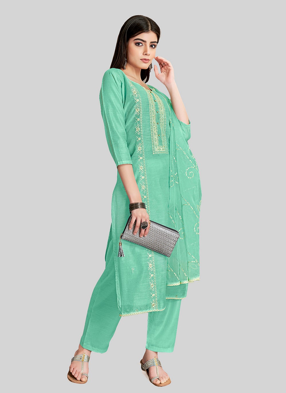 Chanderi Silk Pant Style Suit - T2518