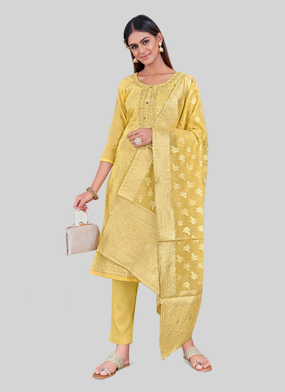 Chanderi Silk Pant Style Suit - T2492