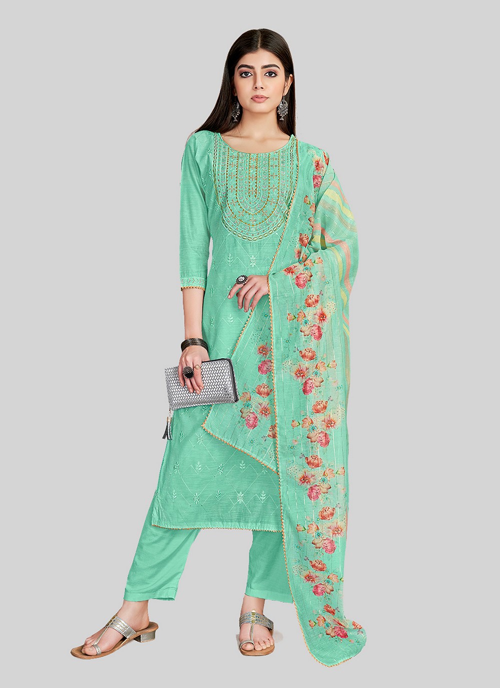 Chanderi Silk Pant Style Suit - T2512