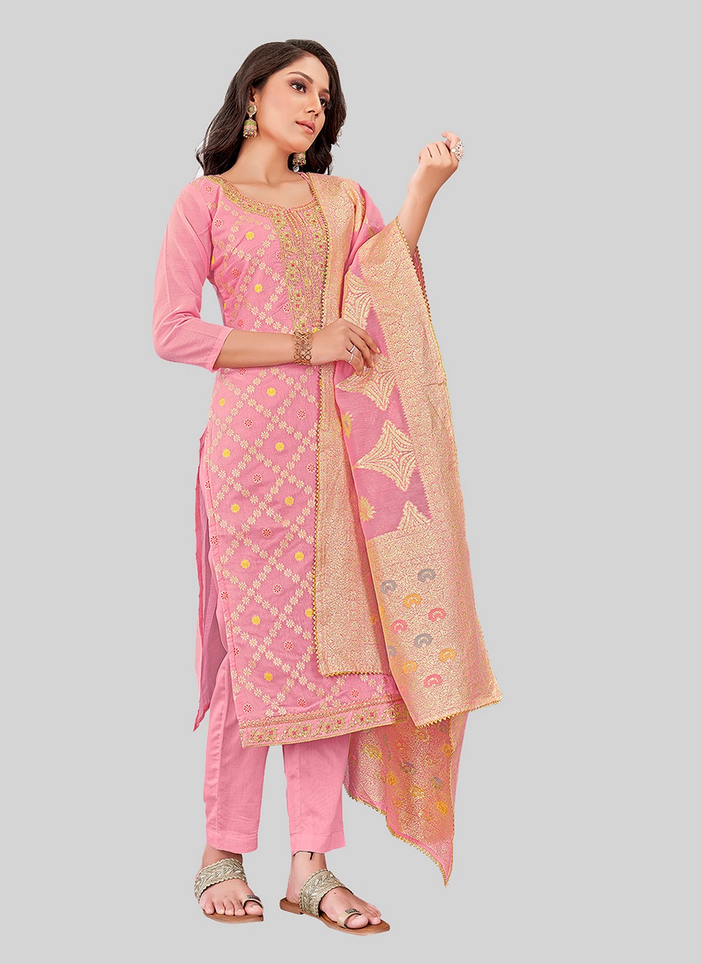 Chanderi Silk Pant Style Suit - T2505