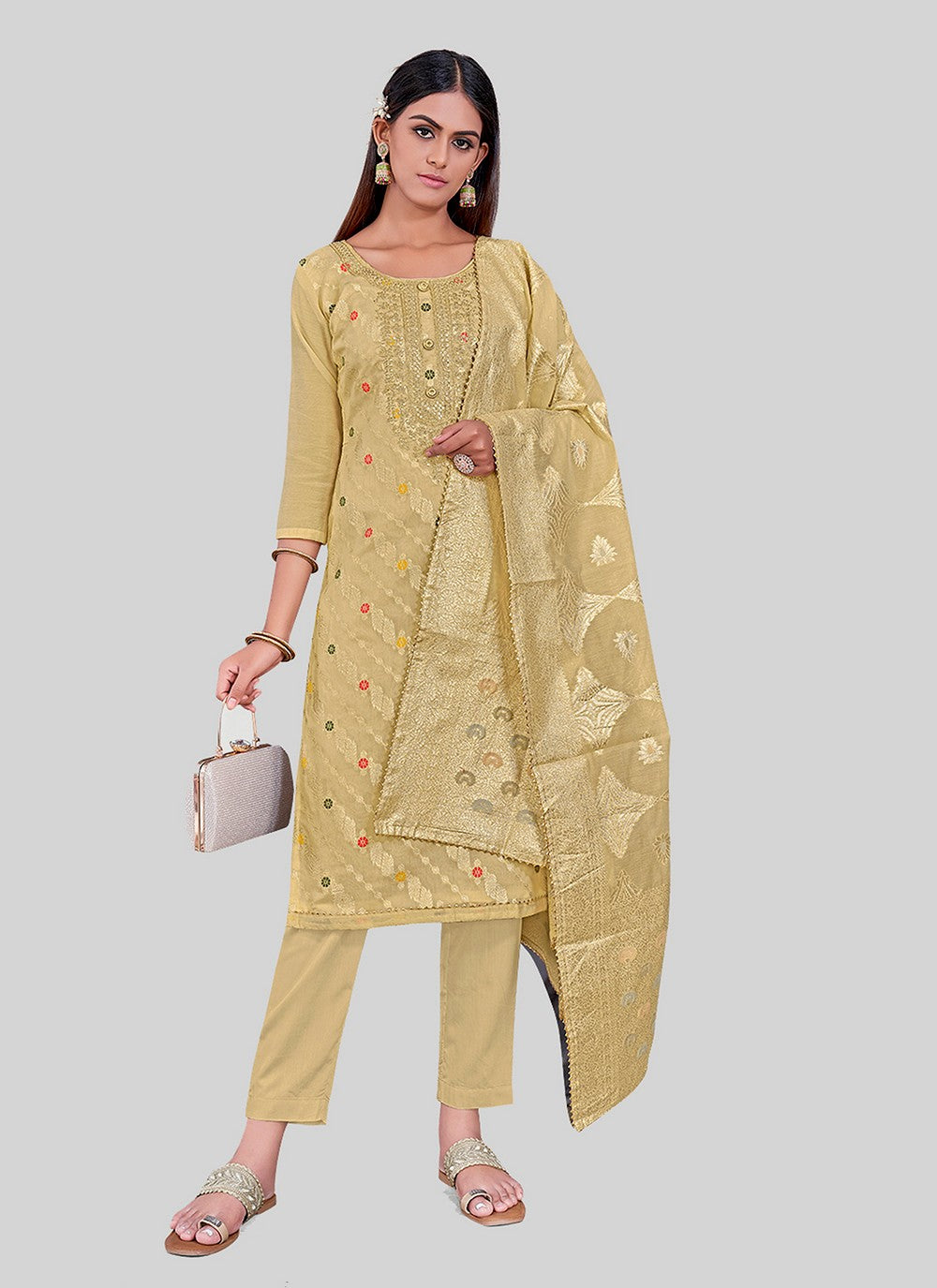 Chanderi Silk Pant Style Suit - T2492