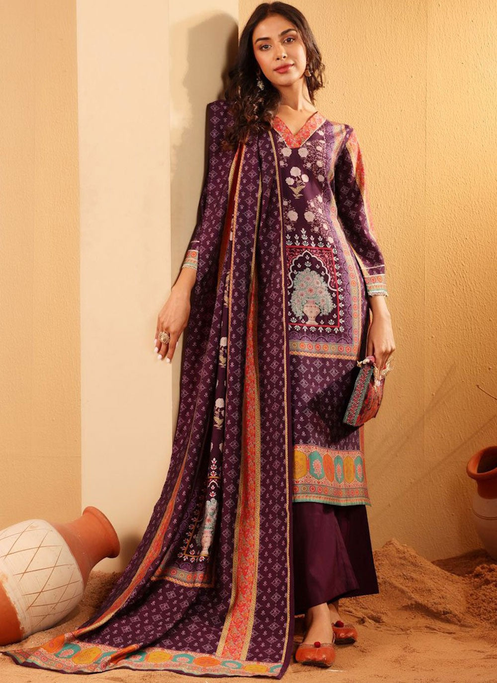 Fancy Work Chanderi Silk Salwar Suit - T4838